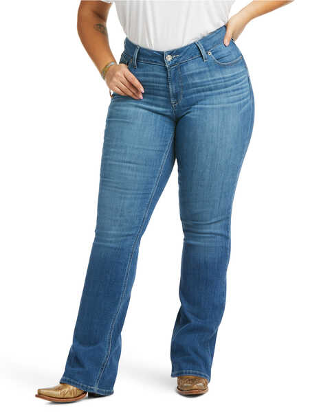 Ariat Women's R.E.A.L Mid Rise Patricia Stretch Main Bootcut Jeans - Plus, Blue, hi-res