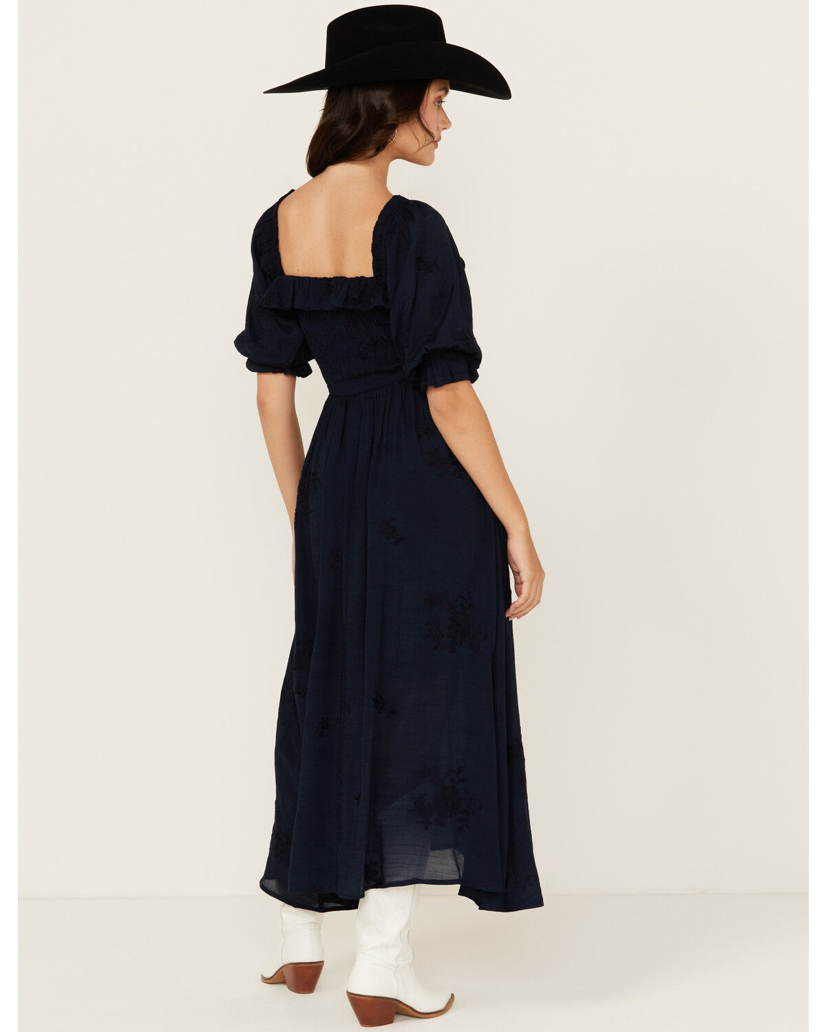 Image #5 - Wild Moss Women's Embroidered Half Sleeve Midi Dress, Navy, hi-res