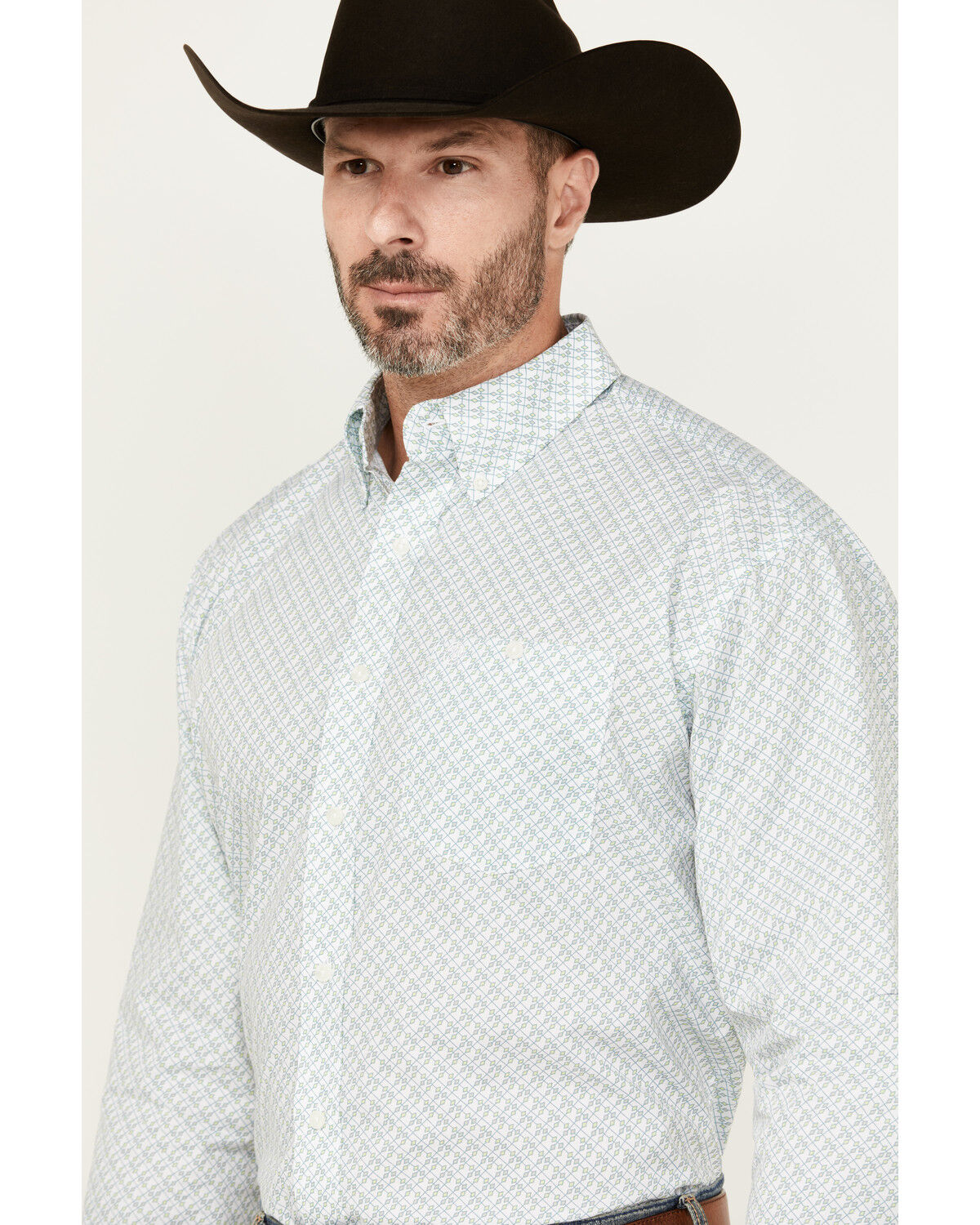 Image #2 - Wrangler Men's Classic Print Long Sleeve Button-Down Western Shirt, White, hi-res