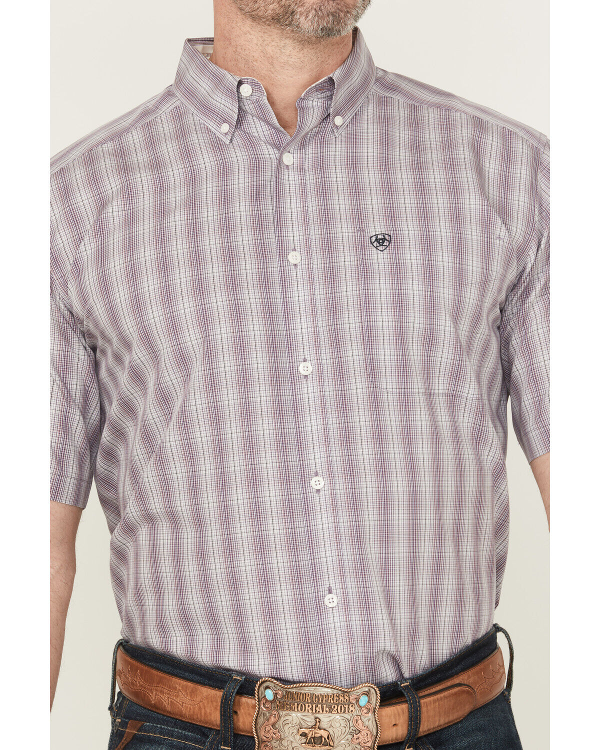 Image #3 - Ariat Men's Roy Plaid Print Short Sleeve Button-Down Western Shirt, Grey, hi-res