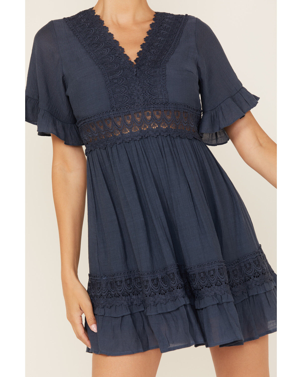 Image #3 - Wishlist Women's Solid Lace Trim Mini Dress, Blue, hi-res