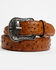 Image #1 - Tanner Mark Men's Broken Arrow Ostrich Print Leather Belt, Cognac, hi-res