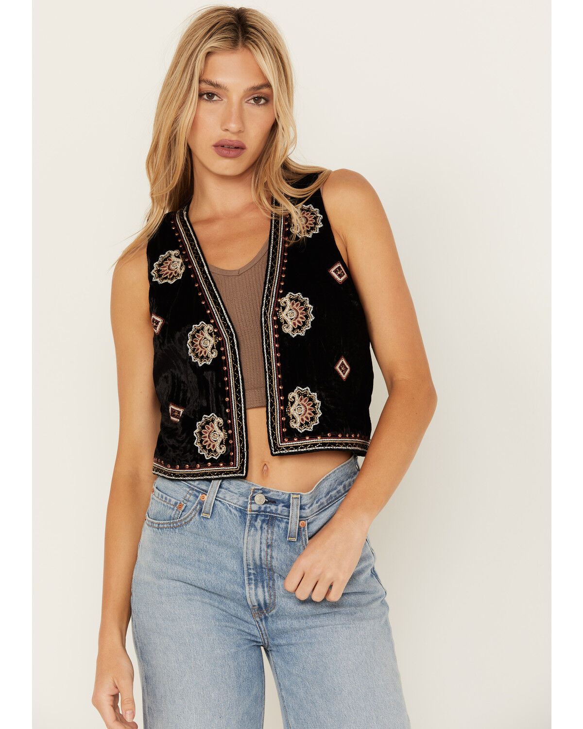 Image #1 - Shyanne Women's Velvet Beaded Vest, Black, hi-res