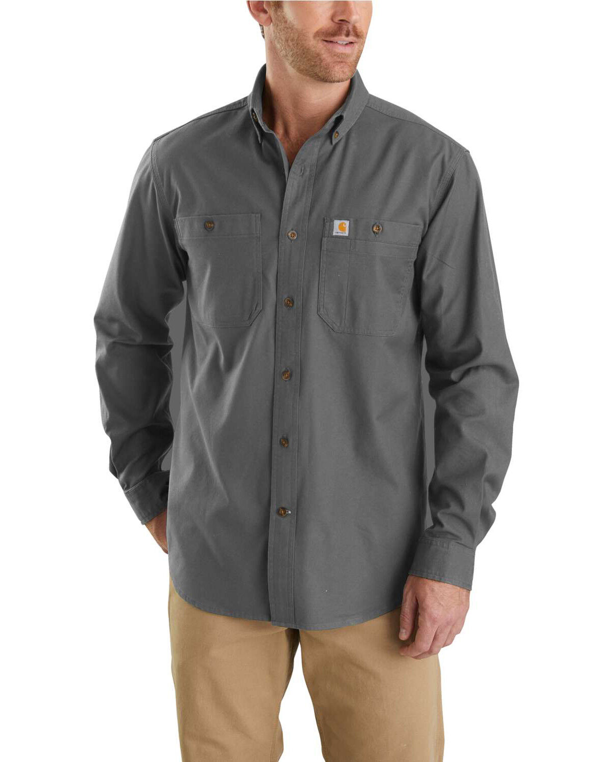 Image #1 - Carhartt Men's Rugged Flex Rigby Long Sleeve Work Shirt - Tall, Charcoal, hi-res