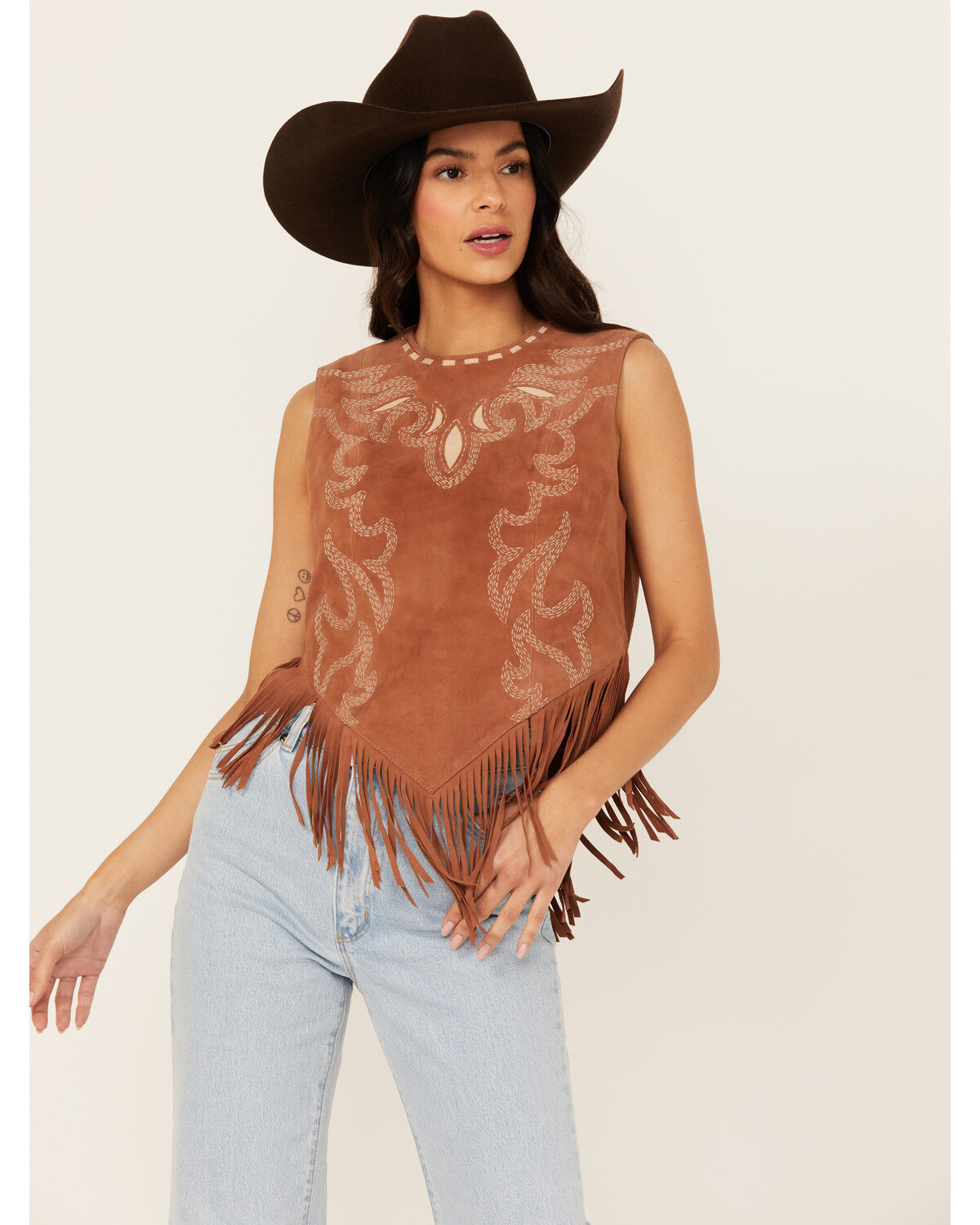 Image #1 - Double D Ranch Women's Rope & Ride Fringe Top, Copper, hi-res