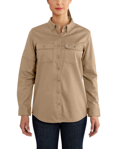 Carhartt Women's Rugged Flex Long Sleeve Shirt, Beige/khaki, hi-res