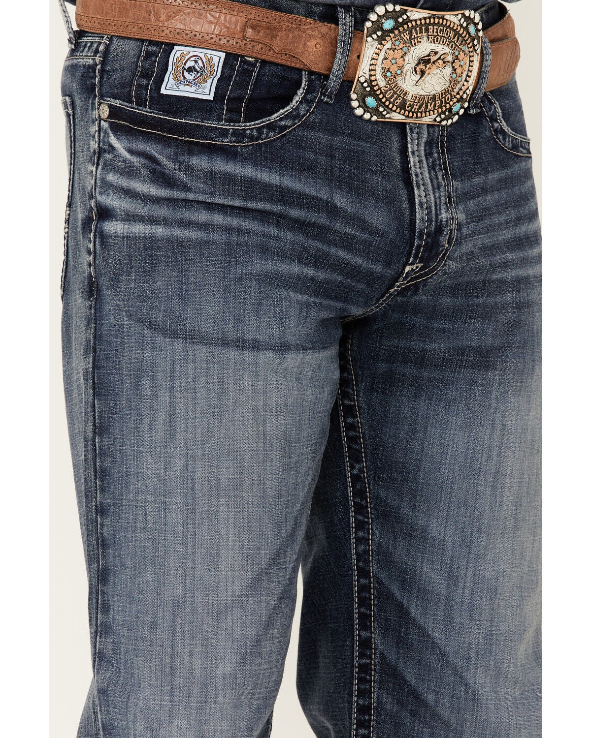 Image #2 - Cinch Men's White Label Medium Stonewash Performance Stretch Relaxed Straight Jeans, Indigo, hi-res