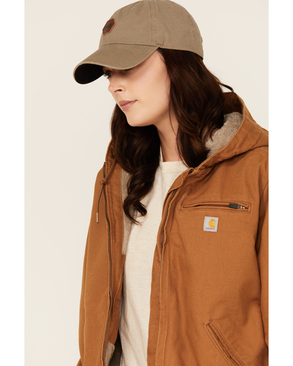 Image #2 - Carhartt Women's Washed Duck Sherpa Lined Loose Fit Jacket, Brown, hi-res