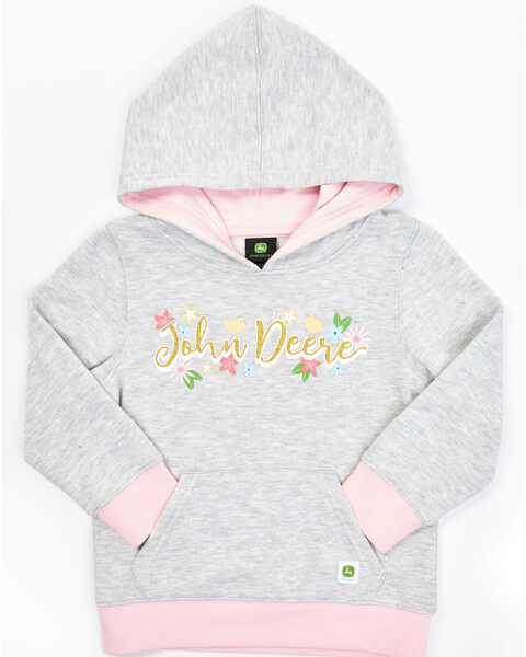 John Deere Toddler Girls' Grey & Pink Glitter Floral Fleece Pullover Hoodie, Grey, hi-res
