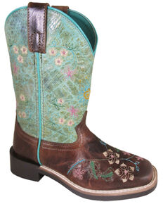 Smoky Mountain Youth Girls' Wildflower Western Boots - Square Toe, Brown, hi-res