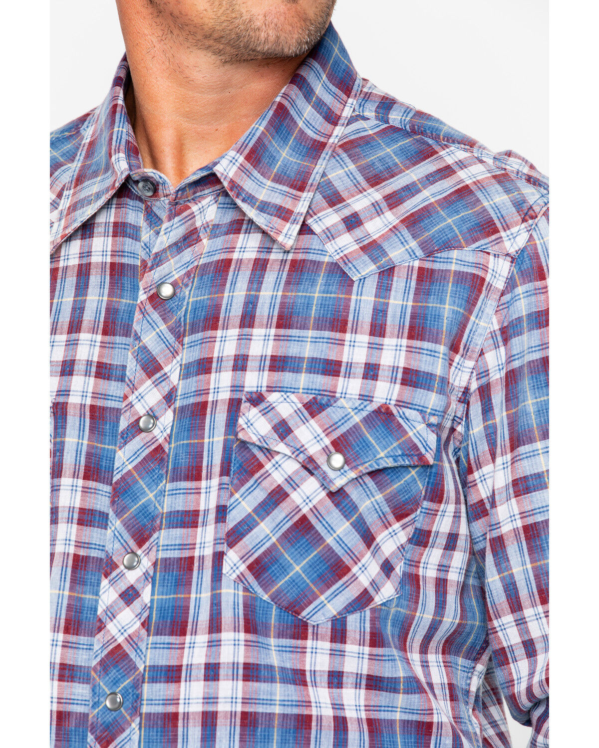 Image #4 - Rock & Roll Denim Men's Double Dye Plaid Print Long Sleeve Western Shirt, Grey, hi-res