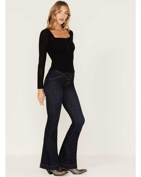 Idyllwind Women's Dark Wash High-Rise Seamed Flare Jeans, Super Dark Wash, hi-res