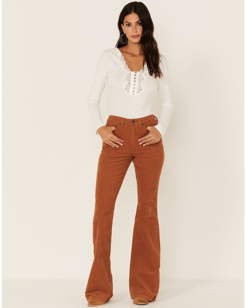Idyllwind Women's Pecan High Rise Flare Stretch Corduroy Pants, Pecan, hi-res