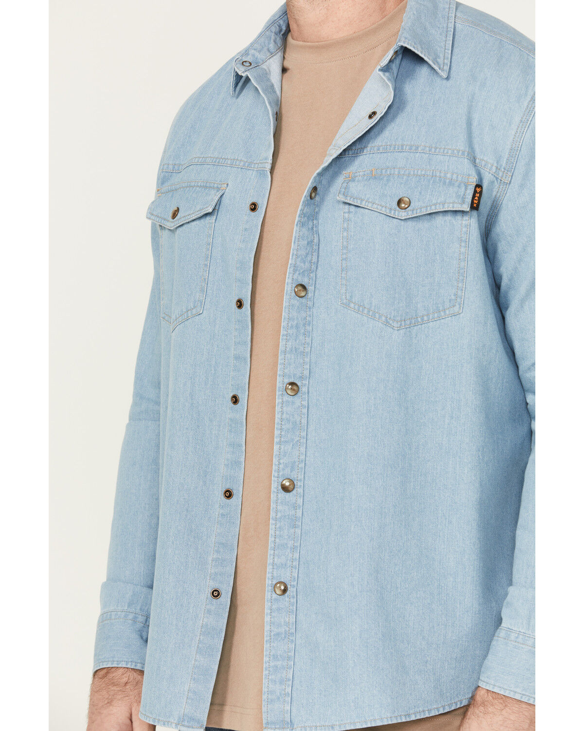 Image #3 - Hawx Men's All Out Light Wash Long Sleeve Snap Denim Work Shirt, Light Wash, hi-res