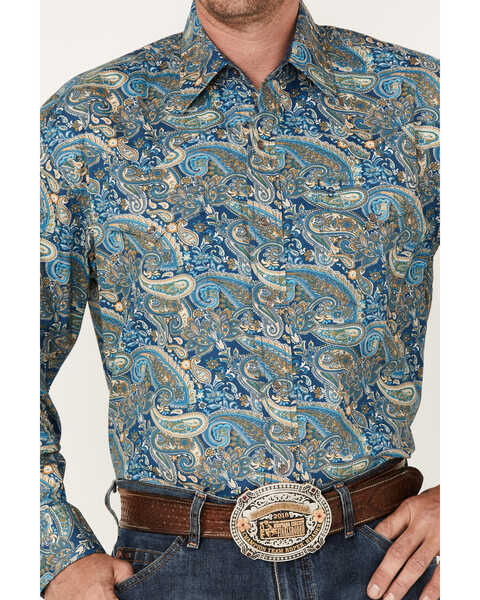 Image #3 - Stetson Men's Paisley Print Long Sleeve Pearl Snap Western Shirt, Blue, hi-res