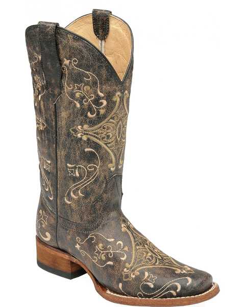 Image #1 - Circle G Women's Diamond Embroidered Western Boots - Square Toe, Black, hi-res