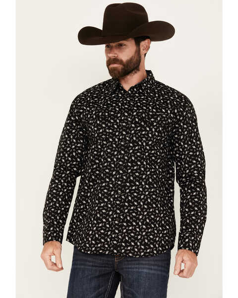 Moonshine Spirit Men's Good Vibes Floral Long Sleeve Snap Western Shirt, Black, hi-res