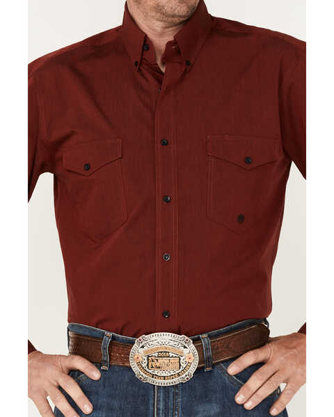 Image #3 - Roper Men's Pinewood Solid Long Sleeve Button Down Western Shirt, Red, hi-res