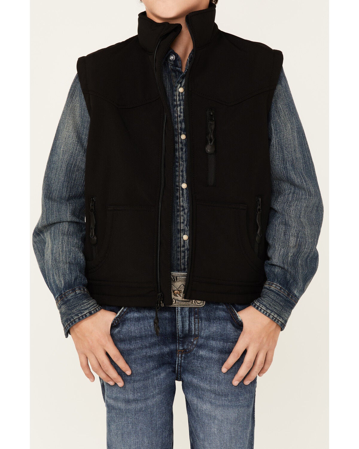 Image #2 - STS Ranchwear Boys' Black Youth Barrier Softshell Vest , , hi-res