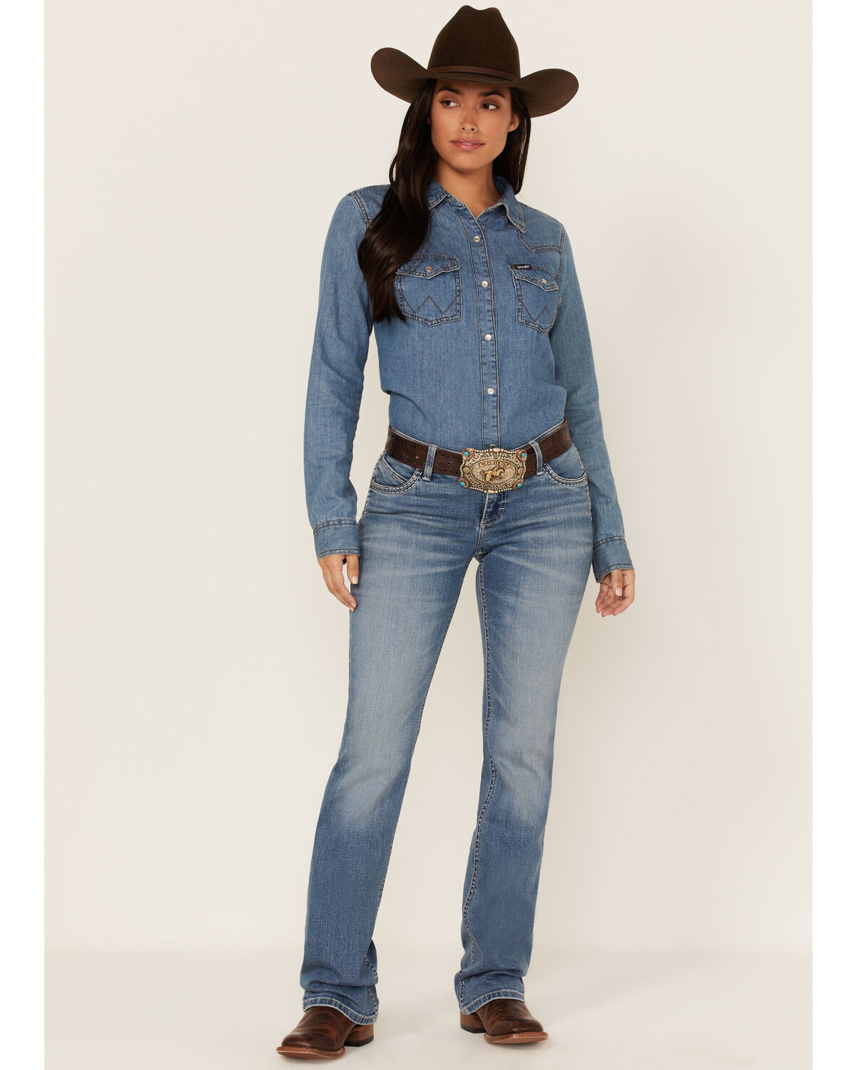 Image #1 - Wrangler Women's Light Wash Low Rise Shiloh Bootcut Ultimate Riding Jeans, , hi-res