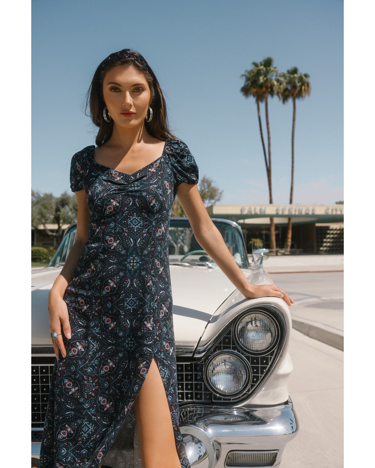 Image #1 - Idyllwind Women's Beth Jacquard Print Short Sleeve Midi Dress, Navy, hi-res