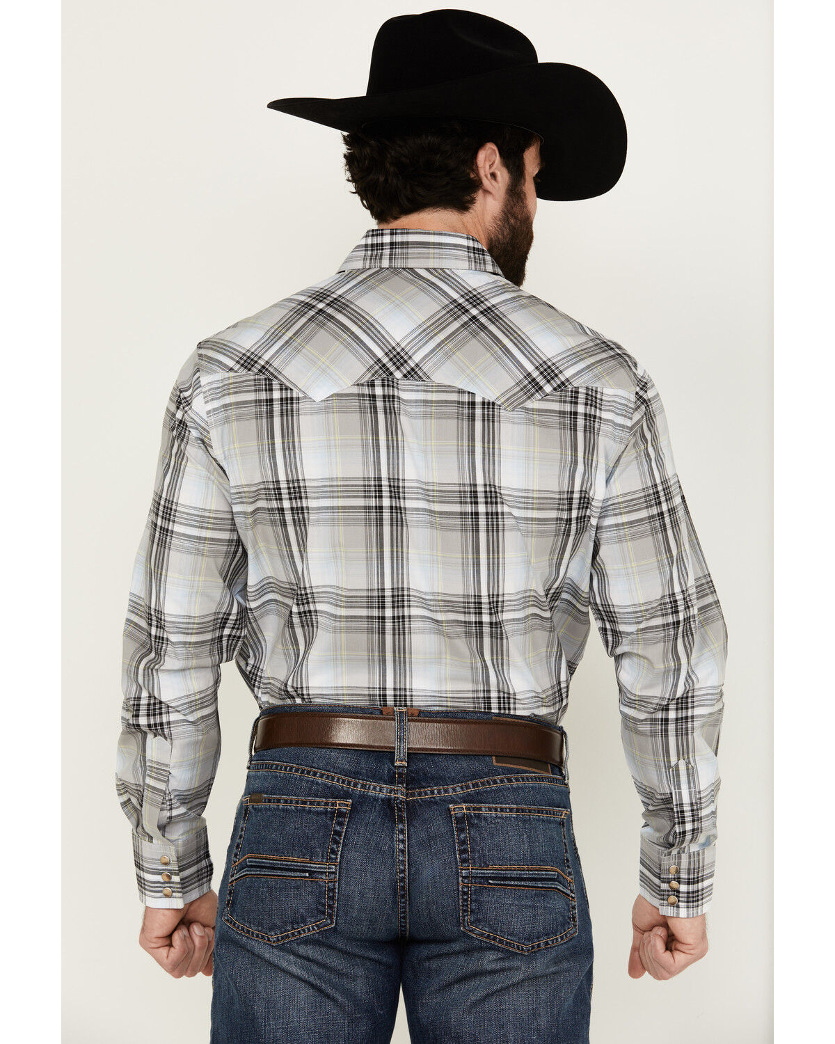 Image #2 - Wrangler Retro Men's Plaid Print Long Sleeve Snap Western Shirt, Grey, hi-res