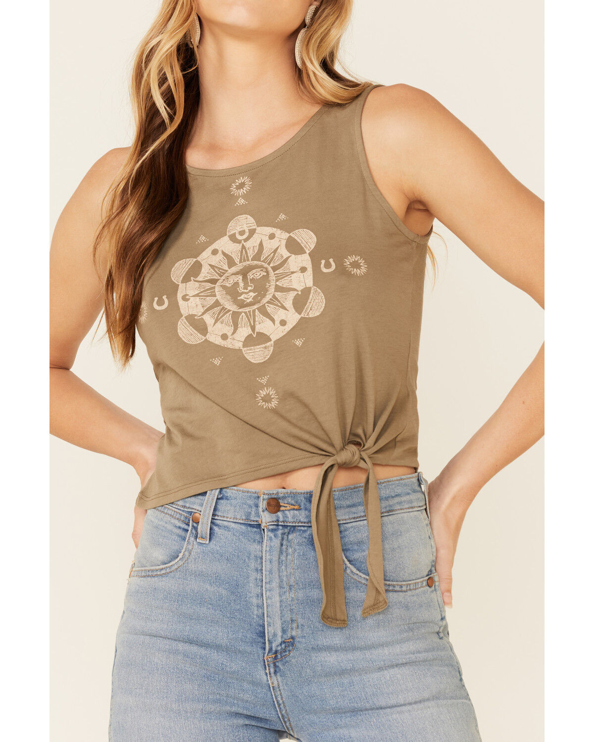 Image #3 - Shyanne Women's Sun & Moon Graphic Tie-Front Tank Top, Olive, hi-res