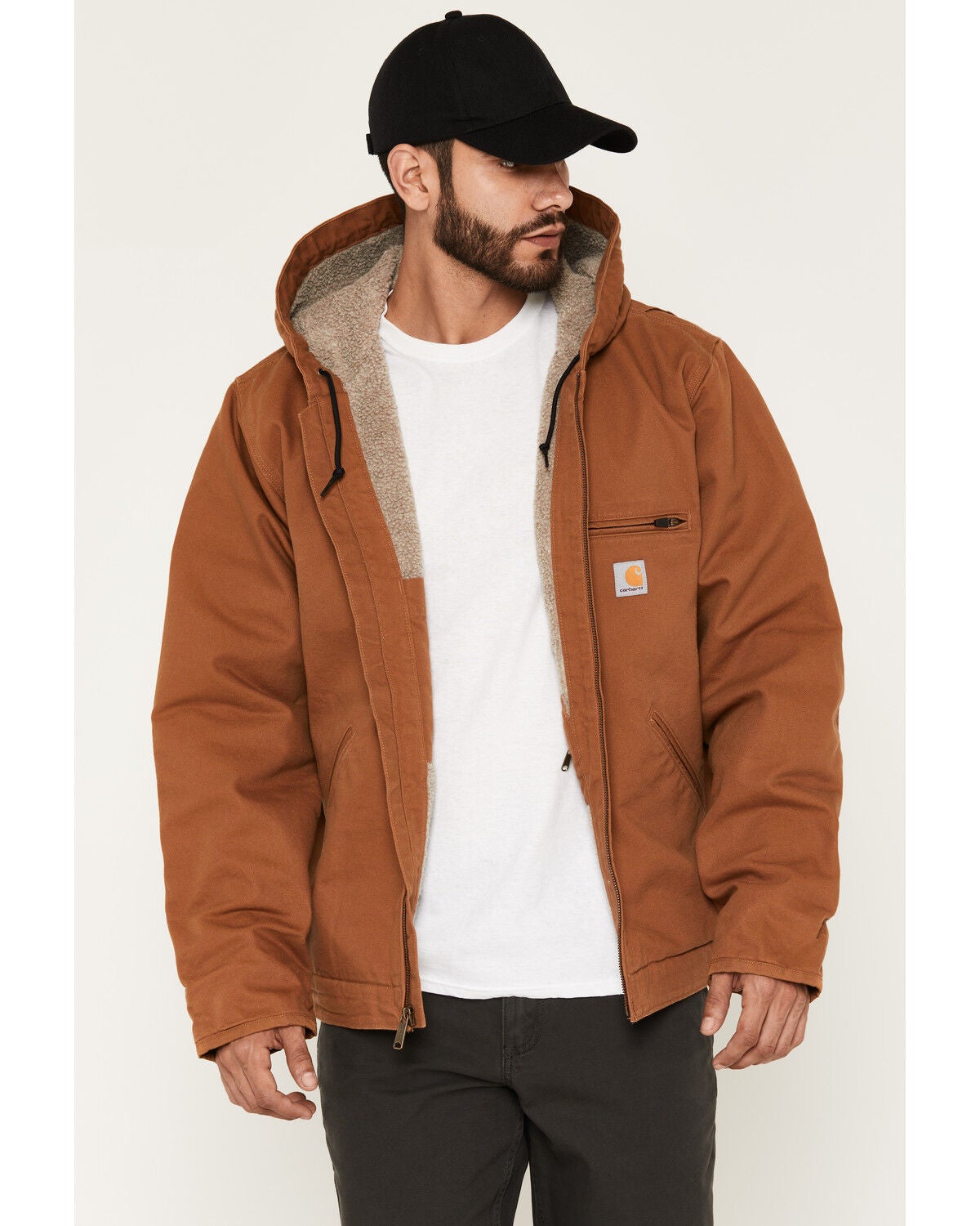 Carhartt コットンジャケット ブラウン Carhartt Men's Washed Duck Sherpa Lined Hooded Work Jacket