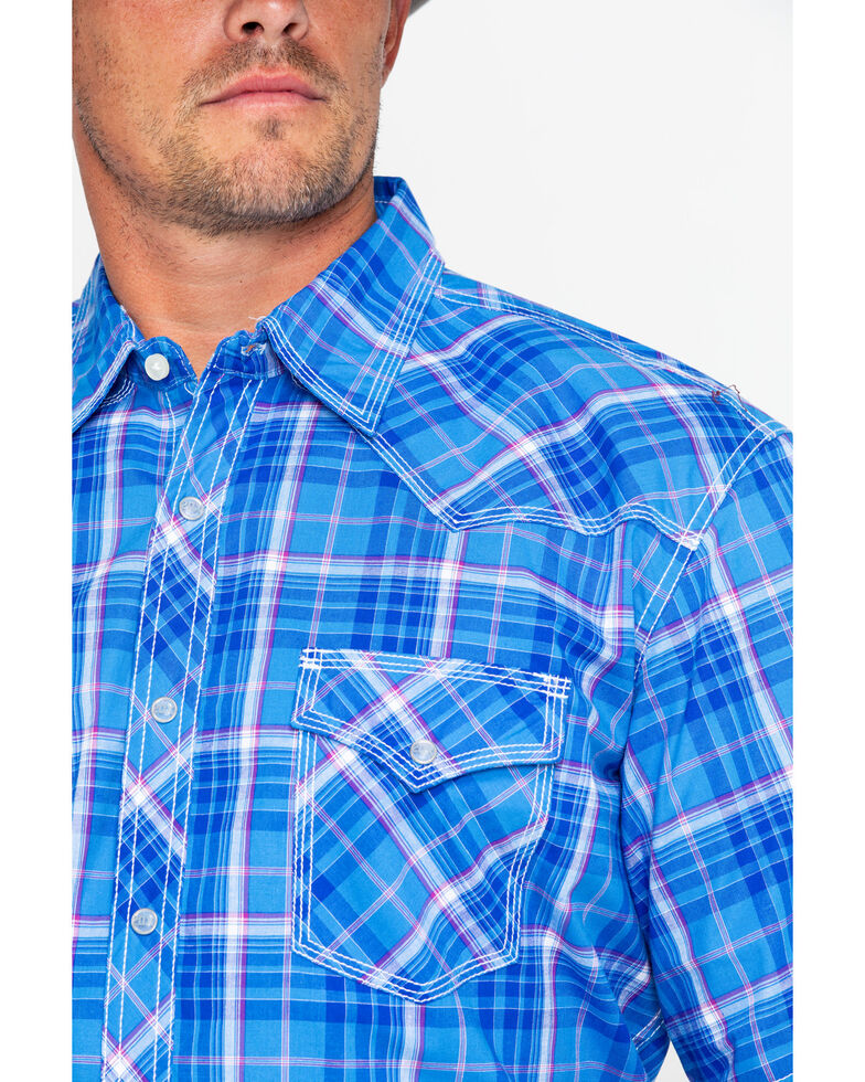 Wrangler 20X Men's Competition Advanced Comfort Plaid Short Sleeve Western Shirt , Blue, hi-res