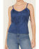 Image #4 - Idyllwind Women's Faux Suede Studded Fringe Sleeveless Tank Top, Blue, hi-res