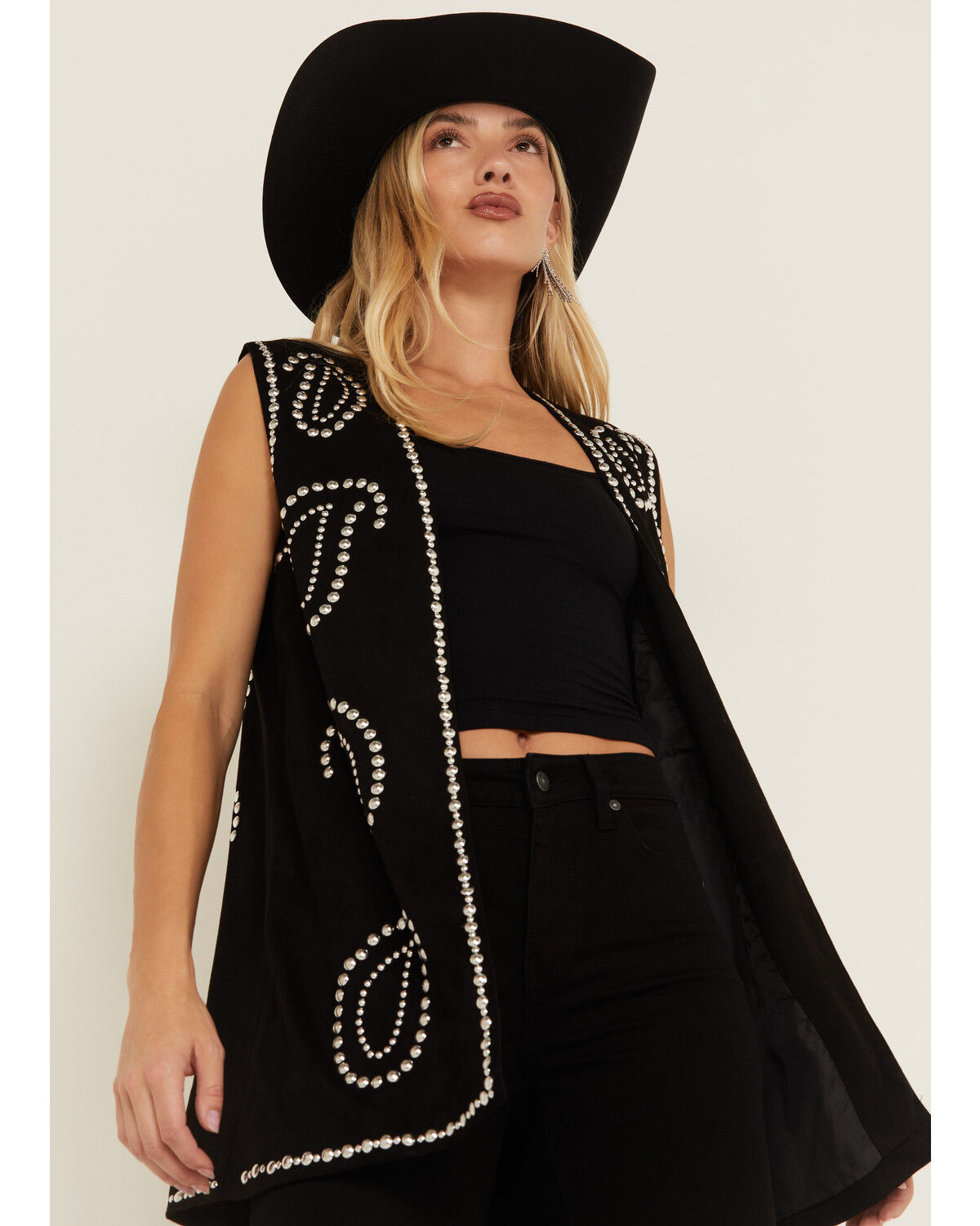 Image #2 - Fornia Women's Paisley Studded Longline Vest, Black, hi-res