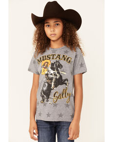 Rodeo Quincy Girls' Grey Mustang Sally Short-Sleeve Crew Neck T-Shirt , Grey, hi-res