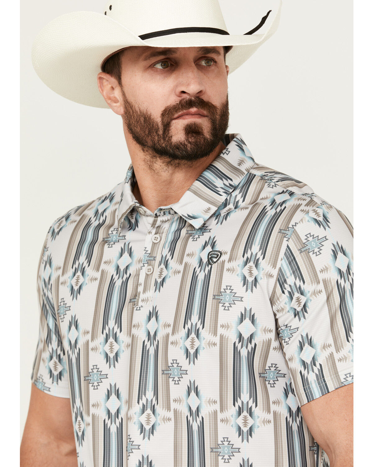 Image #2 - Rock & Roll Denim Men's Southwestern Print Short Sleeve Polo Shirt, Natural, hi-res