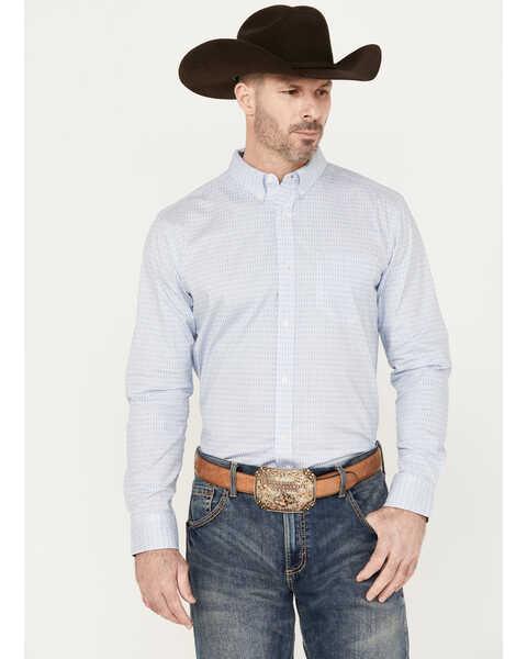 Cody James Men's Fish Net Geo Print Long Sleeve Button Down Western Shirt - Big, Light Blue, hi-res