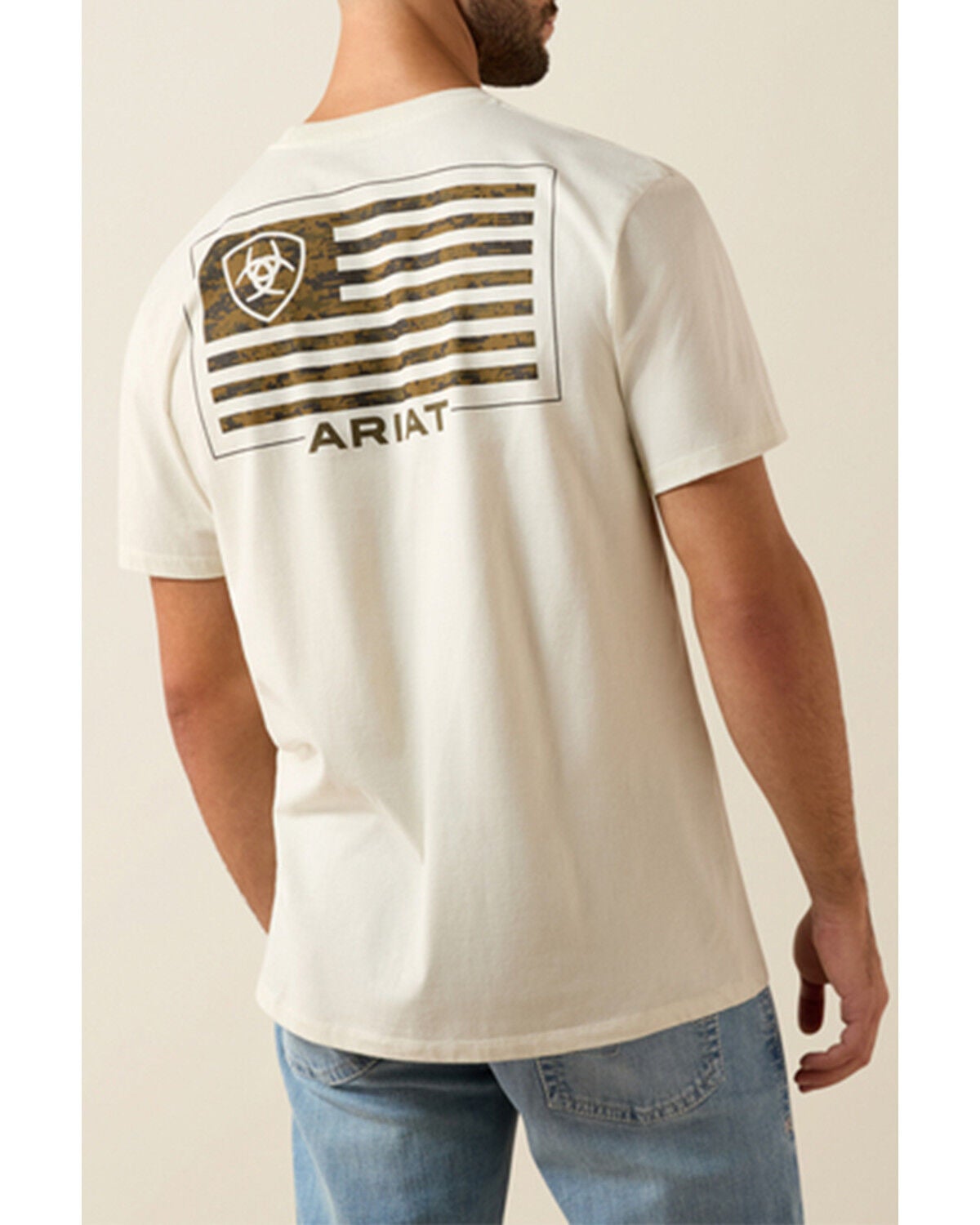 Ariat Men's Buckle Flag Patriot Short Sleeve Graphic T-Shirt, Light Grey, hi-res