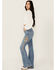Image #2 - Idyllwind Women's Ellis Medium Wash Gypsy High Rise Faux Suede Embellished Bootcut Comfort Stretch Denim Jeans, Medium Wash, hi-res