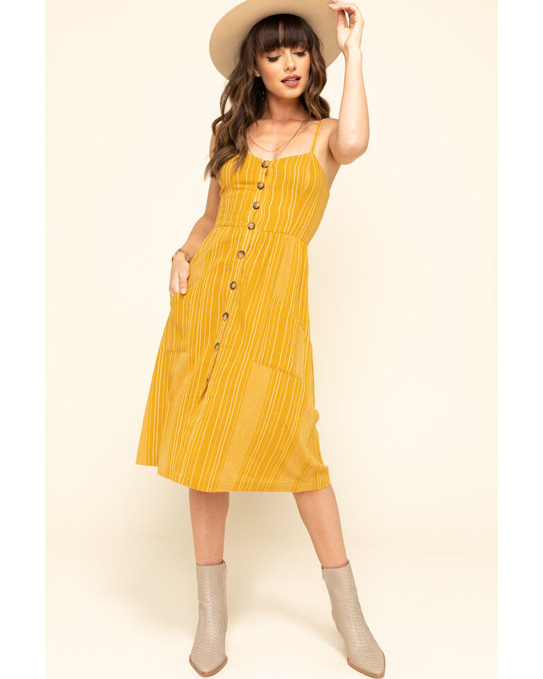 Others Follow Women's Stripe Button Front Chloe Midi Dress, Dark Yellow, hi-res