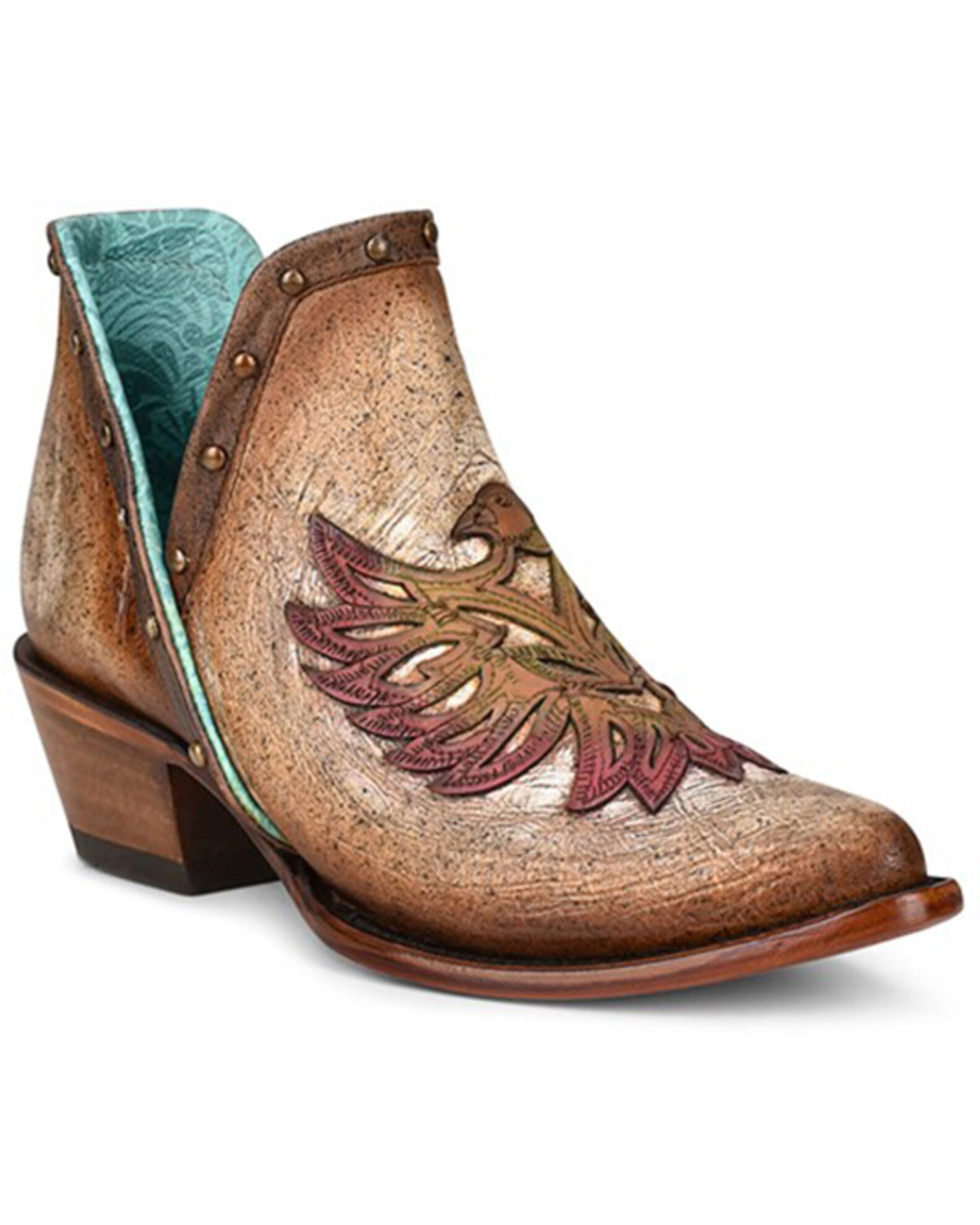 Corral Women s Tan Overlay Studs Fashion Booties Medium Toe Country Outfitter