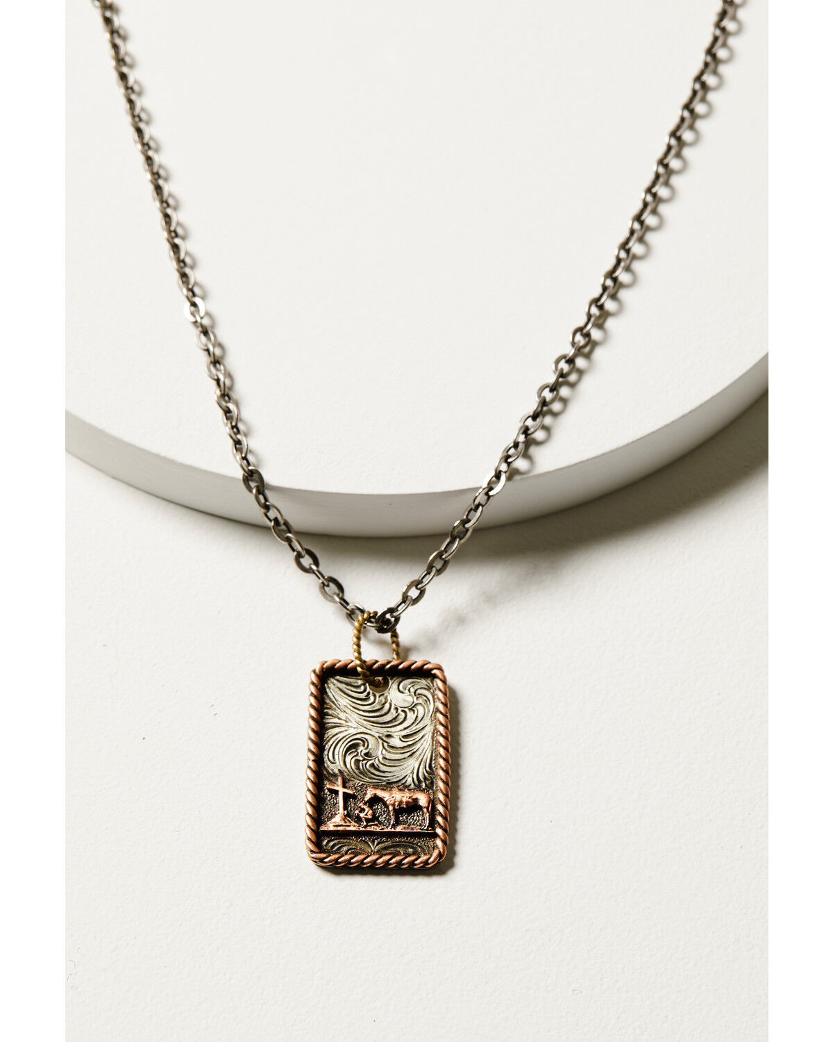 Image #1 - M & F Western Men's Silver Praying Cowboy Dog Tag Necklace, Silver, hi-res