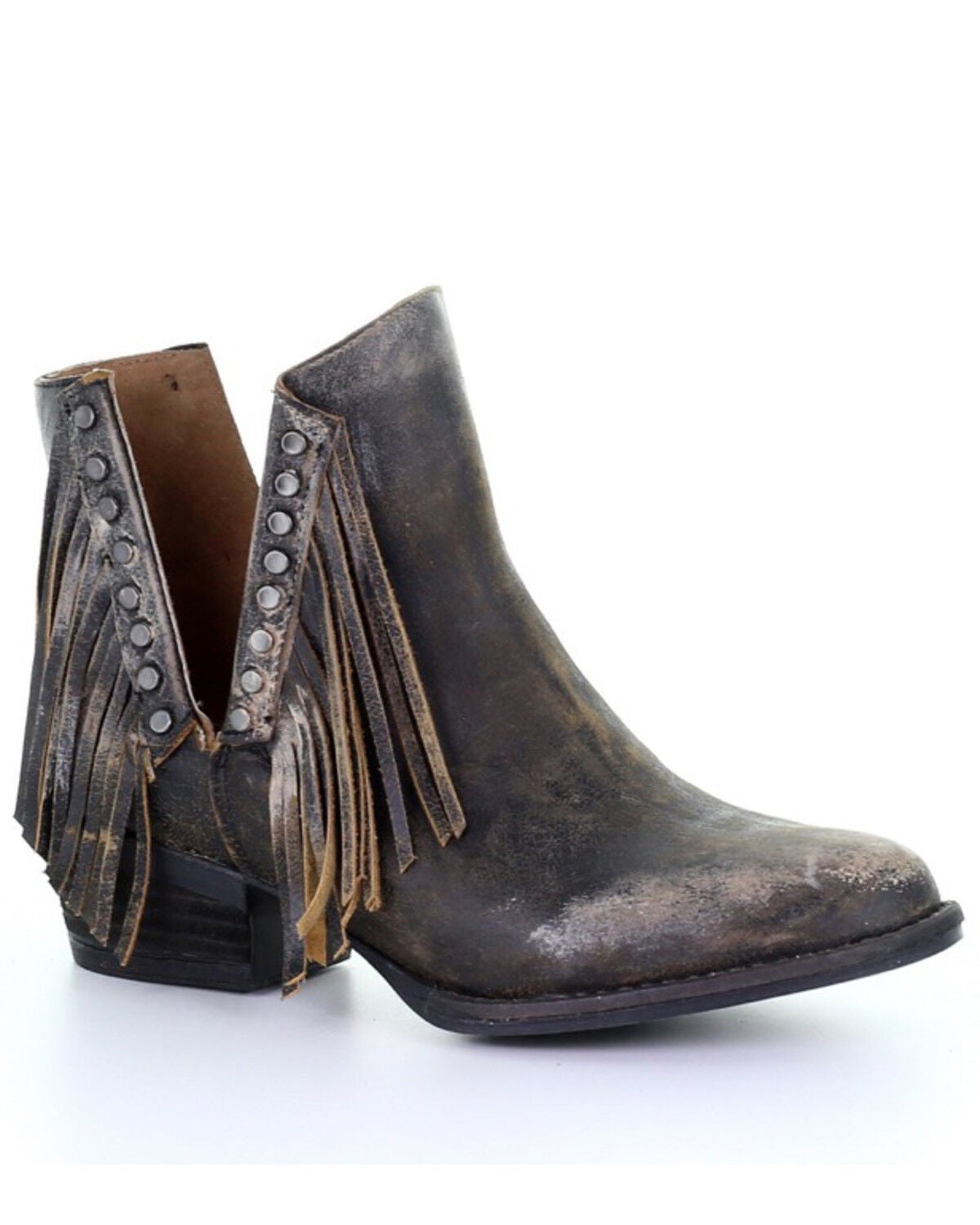 Image #1 - Circle G Women's Studded Fringe Fashion Booties - Round Toe, Black, hi-res