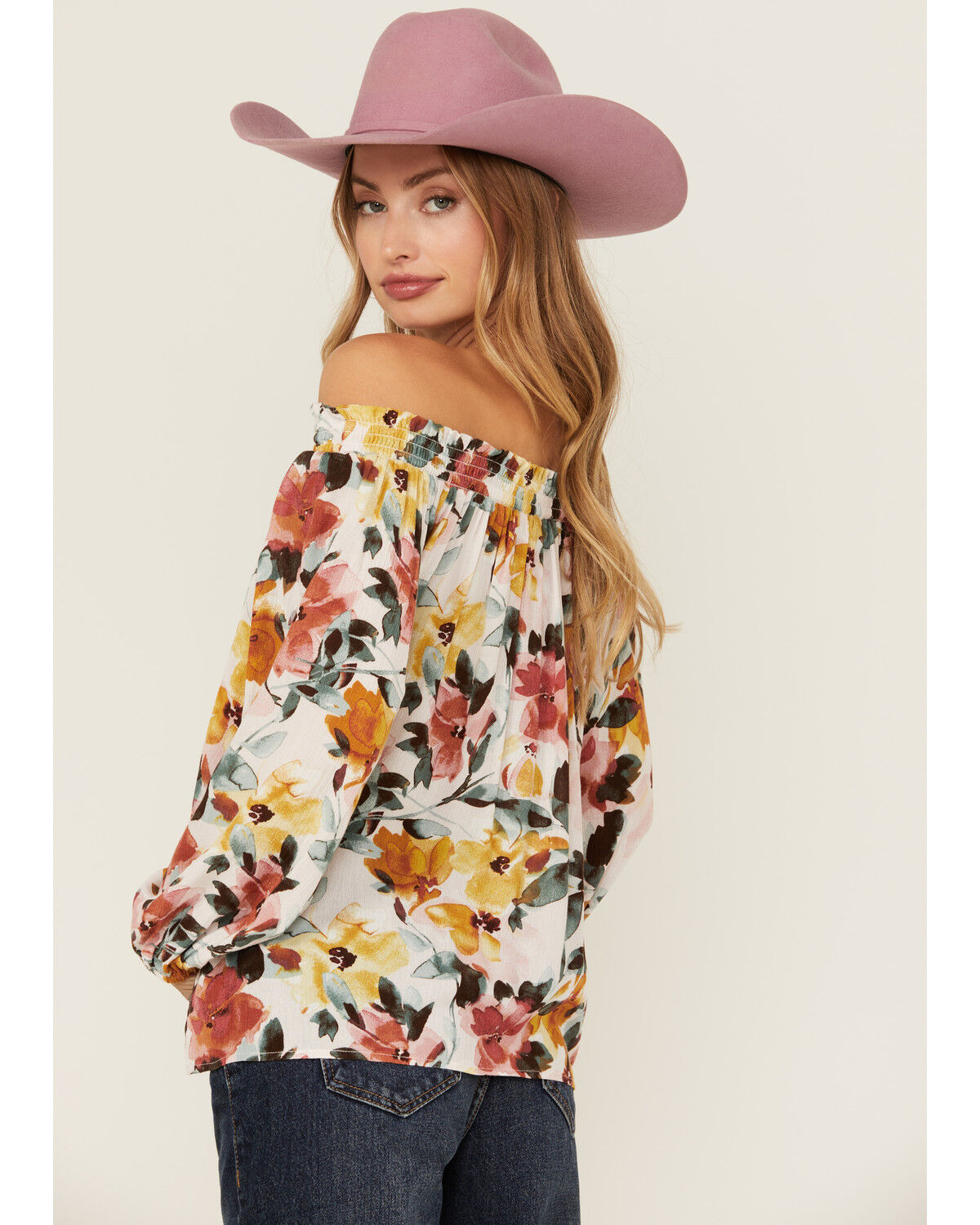 Image #2 - Wild Moss Women's Floral Print Long Sleeve Off The Shoulder Shirt, Multi, hi-res