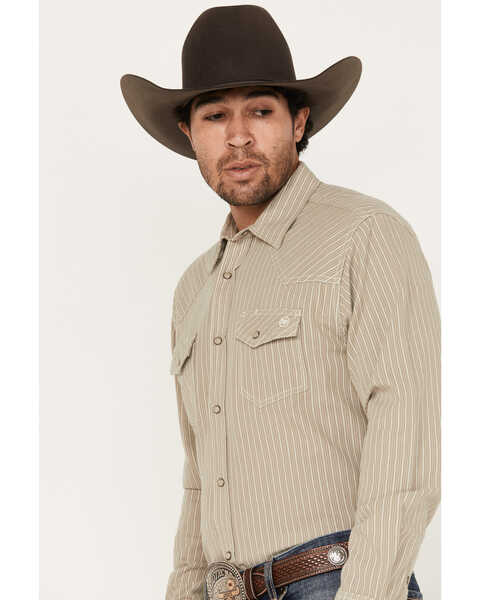 Blue Ranchwear Men's Denim Dobby Striped Long Sleeve Western Snap Shirt, Cream, hi-res