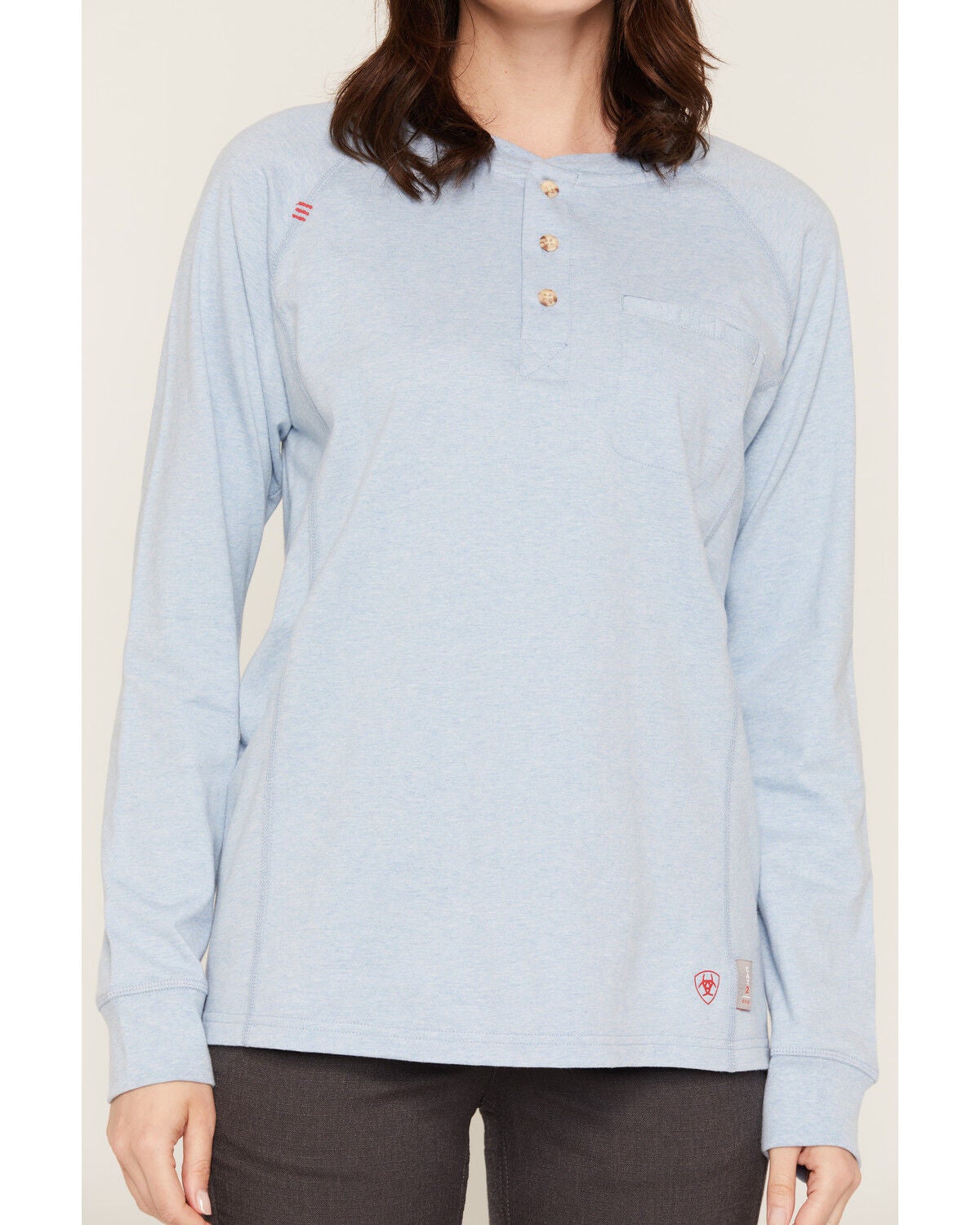 Image #3 - Ariat Women's FR Air Henley Long Sleeve 1/4 Button-Down Work Shirt, Heather Blue, hi-res