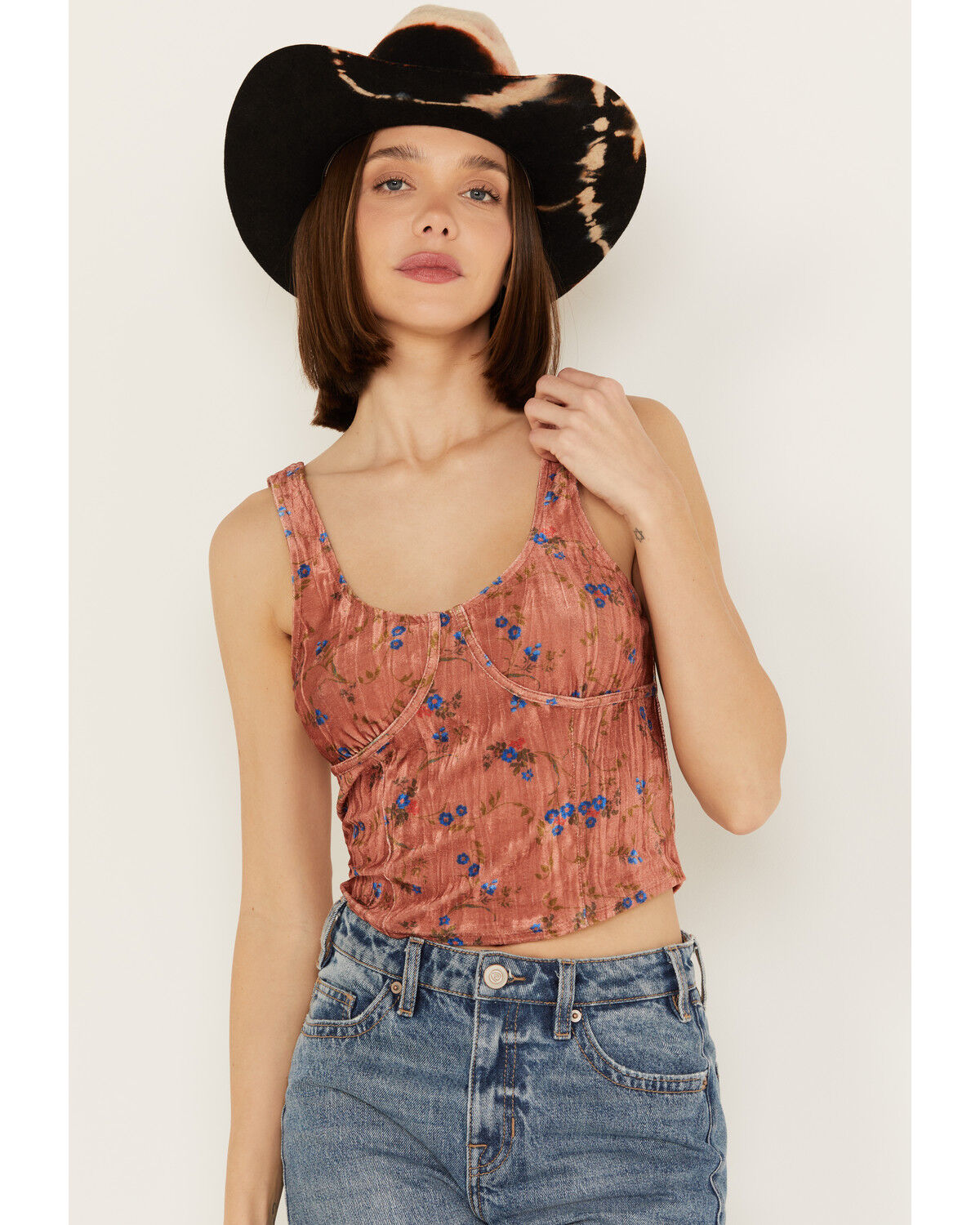 Image #1 - Beyond The Radar Women's Velvet Floral Corset Tank, Rust Copper, hi-res