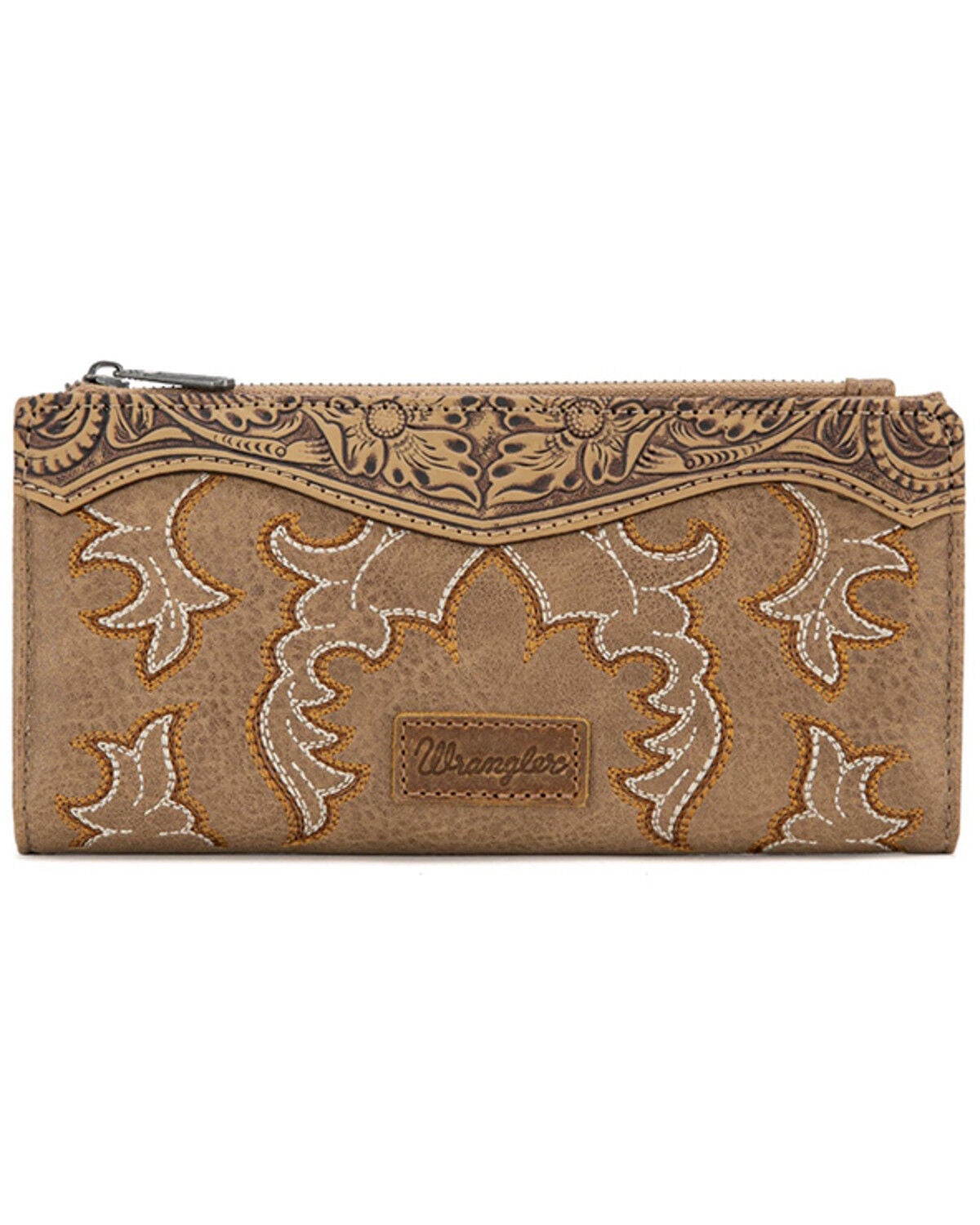Wrangler Women's Jessie Tooled Bi-Fold Wallet, Khaki, hi-res