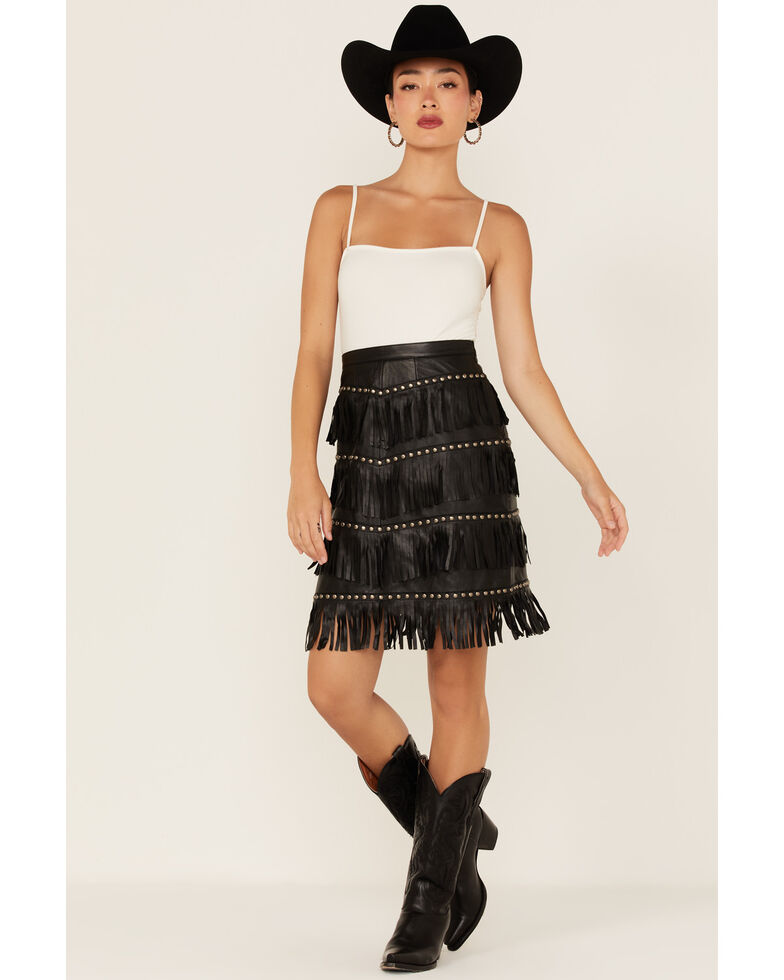 Double D Ranchwear Women's Queen Of The Rodeo Fringe Skirt, Black, hi-res