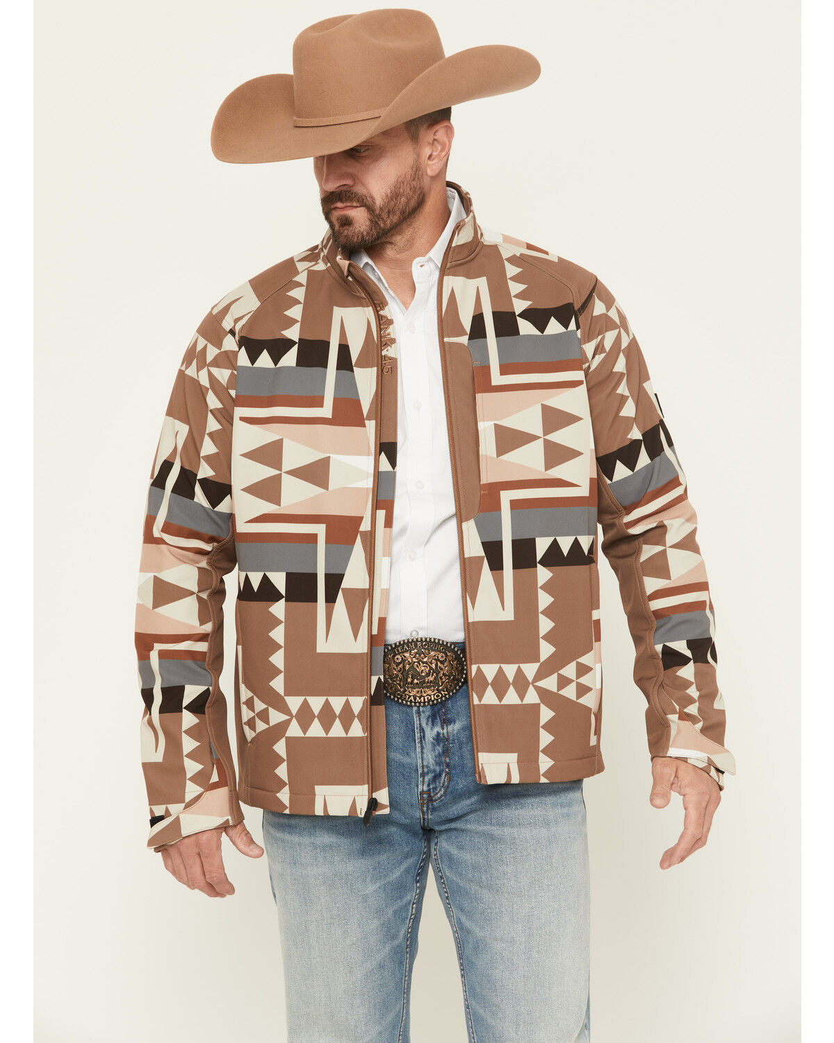 Image #1 - RANK 45® Men's Cheneka Exploded Southeastern Print Softshell Jacket, Tan, hi-res