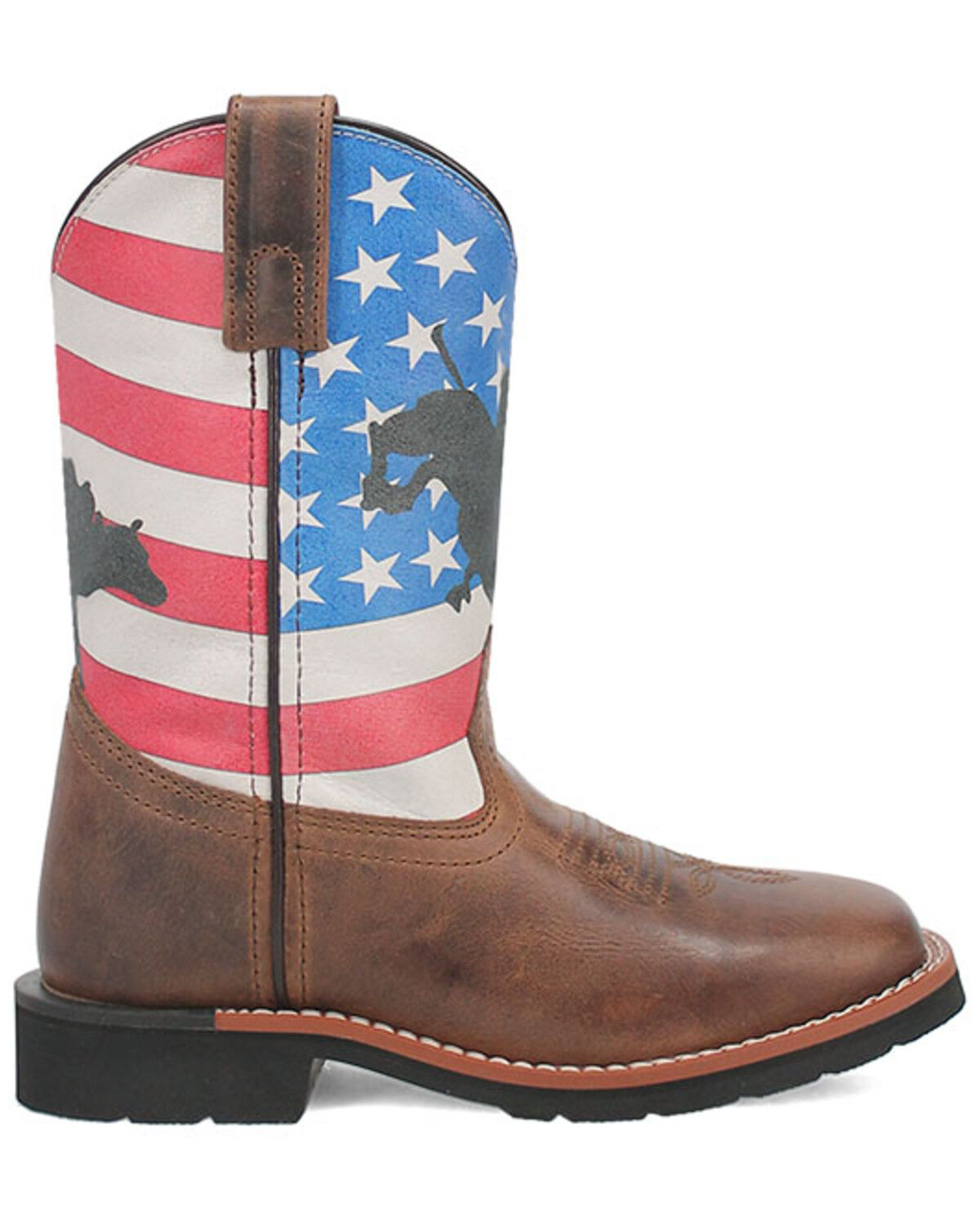 Image #2 - Dan Post Little Boys' Buckin' Around in the Buck Patriotic Western Boots - Broad Square Toe, Brown, hi-res