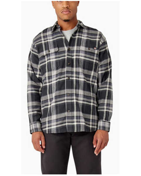 Image #1 - Dickies Men's Flex Plaid Print Long Sleeve Button-Down Flannel Work Shirt, Charcoal, hi-res