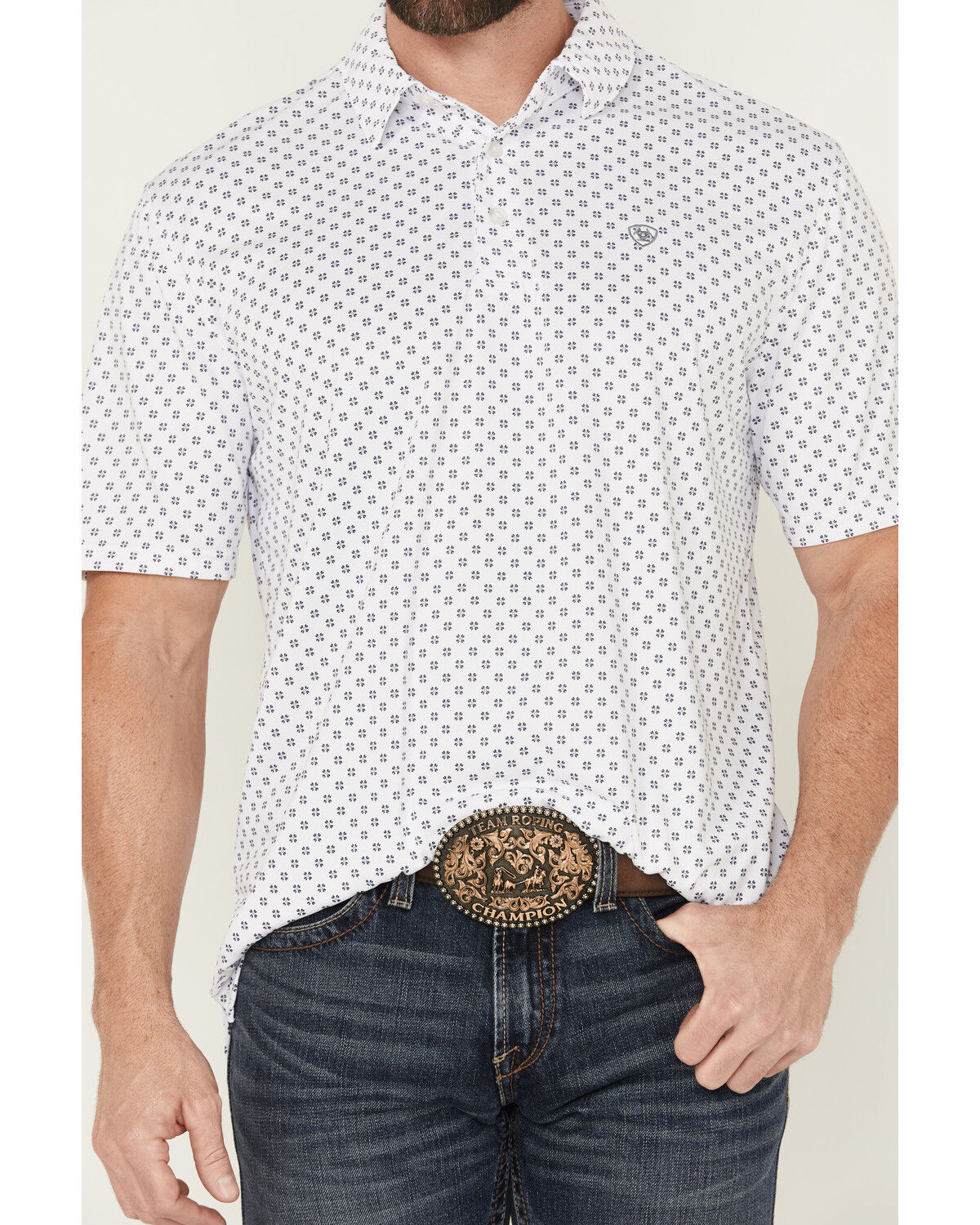 Image #3 - Ariat Men's Geo Print Short Sleeve Polo, White, hi-res